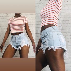 Distressed jean shorts